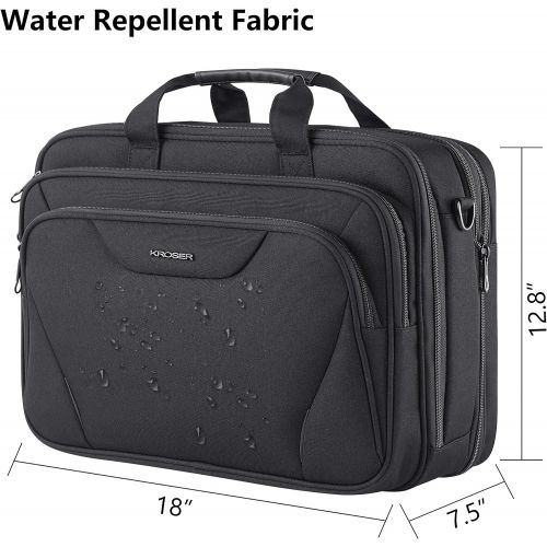  [아마존베스트]KROSER 18 Laptop Bag Premium Laptop Briefcase Fits Up to 17.3 Inch Laptop Expandable Water-Repellent Shoulder Messenger Bag Computer Bag for Travel/Business/School/Men/Women-Black