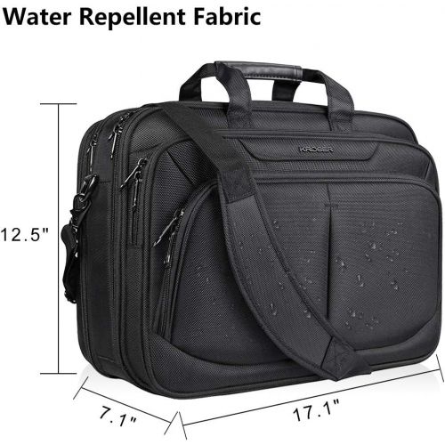  [아마존베스트]KROSER 17.1 Laptop Bag For 17 Laptop Briefcase Water-Repellent Expandable Computer Bag Business Messenger Bag Shoulder Bag for School/Travel/Women/Men-Black