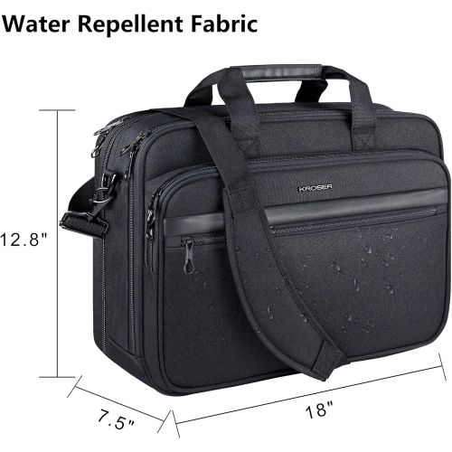  [아마존베스트]KROSER 18 Laptop Bag Premium Laptop Briefcase Fits Up to 17.3 Inch Laptop Expandable Water-Repellent Shoulder Messenger Bag Computer Bag for Travel/Business/School/Men/Women-Black