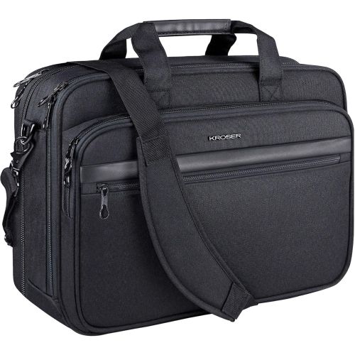  [아마존베스트]KROSER 18 Laptop Bag Premium Laptop Briefcase Fits Up to 17.3 Inch Laptop Expandable Water-Repellent Shoulder Messenger Bag Computer Bag for Travel/Business/School/Men/Women-Black