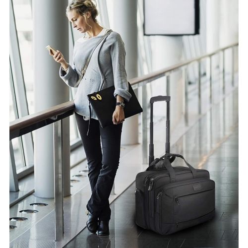  [아마존베스트]KROSER Rolling Laptop Briefcase Premium Laptop Bag Fits Up to 17.3 Inch Laptop Water-Repellent Wheeled Computer Bag Overnight Roller Case with RFID Pockets for Business/Travel/Scho