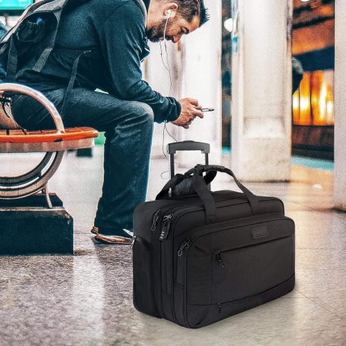  [아마존베스트]KROSER Rolling Laptop Briefcase Premium Laptop Bag Fits Up to 17.3 Inch Laptop Water-Repellent Wheeled Computer Bag Overnight Roller Case with RFID Pockets for Business/Travel/Scho