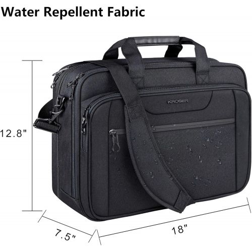  [아마존베스트]KROSER 18 Laptop Bag Expandable Laptop Briefcase Fits Up to 17.3 Inch Laptop Water-Repellent Shoulder Messenger Bag Computer Bag for Travel/Business/School/Men/Women-Black