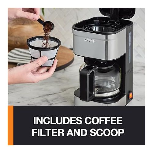  KRUPS: Simply Brew 5 Cup Coffee Maker, Cold Brew, Drip Free & Keep Warm Functions, Stainless Steel Coffee Machine