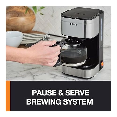  KRUPS: Simply Brew 5 Cup Coffee Maker, Cold Brew, Drip Free & Keep Warm Functions, Stainless Steel Coffee Machine