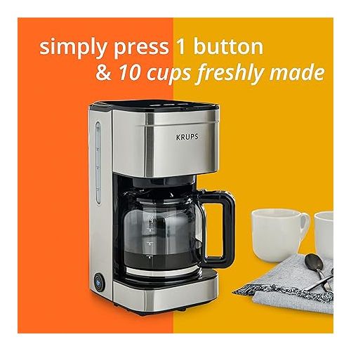  KRUPS Simply Brew: Stainless Steel 10 Cup Coffee Maker, Dishwasher Safe Coffee Pot with Cold Brew, Pause & Brew, and Keep Warm Functions, Drip Coffee Maker