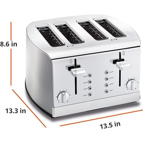  Krups Toaster Stainless Steel Toaster 4 Slice 4 Functions, Cancel, Bagel, Reheat, Defrost, 1500 watts 6 Shade Settings, Removable Crumb Tray