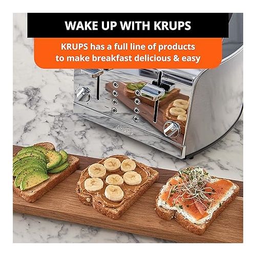  Krups Toaster Stainless Steel Toaster 4 Slice 4 Functions, Cancel, Bagel, Reheat, Defrost, 1500 watts 6 Shade Settings, Removable Crumb Tray