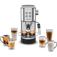 Krups, Espresso Machine, Divine Stainless Steel with Tamper 2 cups at once, Cup Warmer, Espresso Machine with Milk Frother, Easy to Eject Grounds, 1350 Watts, Cappuccino, Latte, Americano, Silver