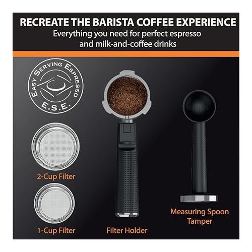  Krups, Espresso Machine, Divine Stainless Steel with Tamper 2 cups at once, Cup Warmer, Espresso Machine with Milk Frother, Easy to Eject Grounds, 1350 Watts, Cappuccino, Latte, Americano, Silver