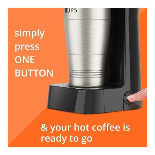  Krups Simply Brew Stainless Steel Single Serve Drip Coffee Maker and Travel Tumbler 14 Ounce Stainless Steel Tumbler Included 650 Watts Coffee Filter, Compact Silver and Black