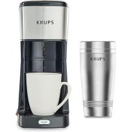 Krups Simply Brew Stainless Steel Single Serve Drip Coffee Maker amd Travel Tumbler 12 Ounce Stainless Steel Tumbler Included 650 Watts Coffee Filter, Compact Silver and Black