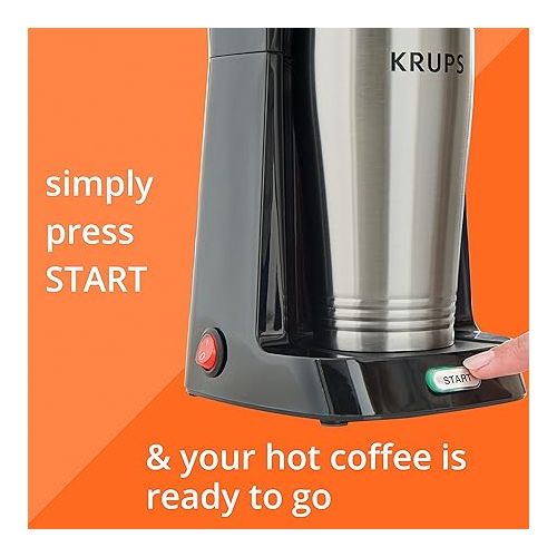  Krups Simply Brew Stainless Steel Single Serve Drip Coffee Maker amd Travel Tumbler 12 Ounce Stainless Steel Tumbler Included 650 Watts Coffee Filter, Compact Silver and Black