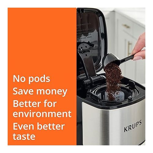  Krups Simply Brew Stainless Steel Single Serve Drip Coffee Maker amd Travel Tumbler 12 Ounce Stainless Steel Tumbler Included 650 Watts Coffee Filter, Compact Silver and Black