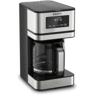KRUPS Simply Brew Stainless Steel and Glass Carafe Drip Coffee Maker 14 Cup Programmable, Customizable, Digital Display, Warming Function Coffee Filter, Dishwasher Safe, Drip Free Silver and Black