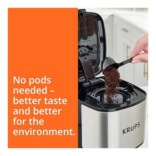  KRUPS Simply Brew Coffee Maker - Multi-Serve 4-in-1 with Stainless Steel Travel Tumbler, Black, 14oz