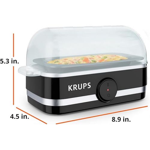  Krups Simply Electric Plastic and Stainless Steel Egg Cooker 6 Eggs 400 Watts Hard, Medium, and Soft Boiled, Poached, Scrambled, Omelets, Rapid Cook Black