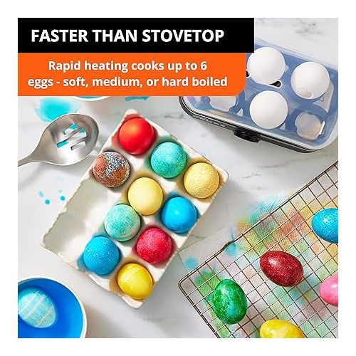  Krups Simply Electric Plastic and Stainless Steel Egg Cooker 6 Eggs 400 Watts Hard, Medium, and Soft Boiled, Poached, Scrambled, Omelets, Rapid Cook Black