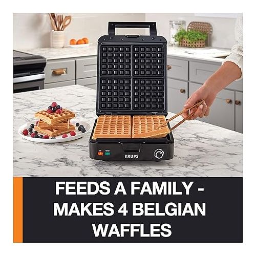  KRUPS Belgian Waffle Maker, Waffle Maker with Removable Plates & Tovolo Easy-Grip Mini Waffle Non-Slip Stainless Steel Handle, Heat-Resistant Silicone Heads, Kitchen Tongs for Cooking Waffles