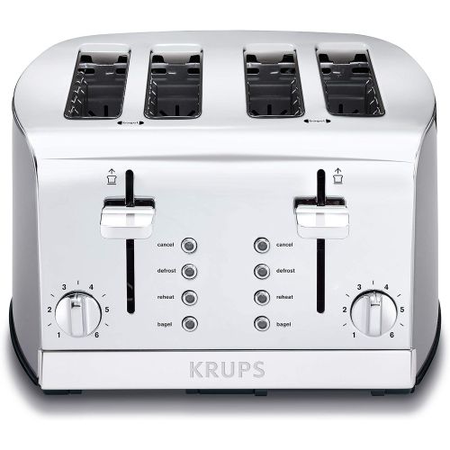  [아마존 핫딜] KRUPS KH734D Breakfast Set 4-Slot Toaster with Brushed and Chrome Stainless Steel Housing, 4-Slices with Dual Independent Control Panel, Silver