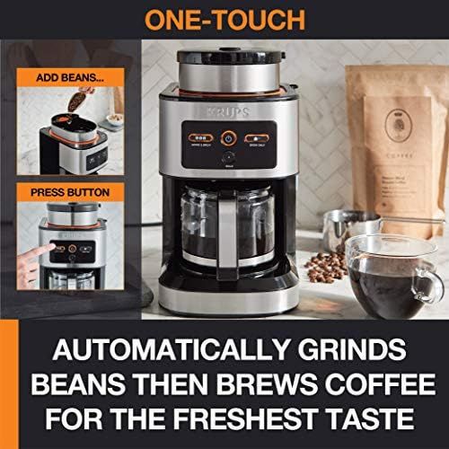  KRUPS KM550D50 Personal Cafe Grind Drip Coffee Maker 4 cups/20 Ounces Brew, Silver
