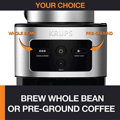  KRUPS KM550D50 Personal Cafe Grind Drip Coffee Maker 4 cups/20 Ounces Brew, Silver