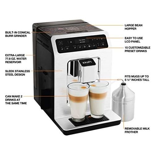  KRUPS EA89 Deluxe One-Touch Super Automatic Espresso and Cappuccino Machine, 15 Fully Customizable Drinks,Gray