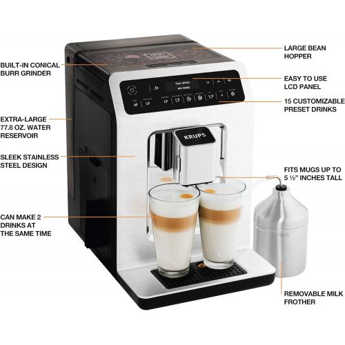  KRUPS EA89 Deluxe One-Touch Super Automatic Espresso and Cappuccino Machine, 15 Fully Customizable Drinks,Gray