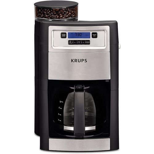  Krups KM785D50 Automatic Programmable Grind and Brew Coffee Maker Bundle with Knox Gear 16oz. Mug with Spoon (2-Pack) and Urnex Dezcal Citric Acid Based Coffee and Espresso Machine