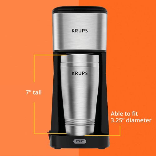  KRUPS Simply Brew to Go Single Serve Drip Coffee Maker with Travel Tumbler Included, 12 fluid ounces, Silver and Black