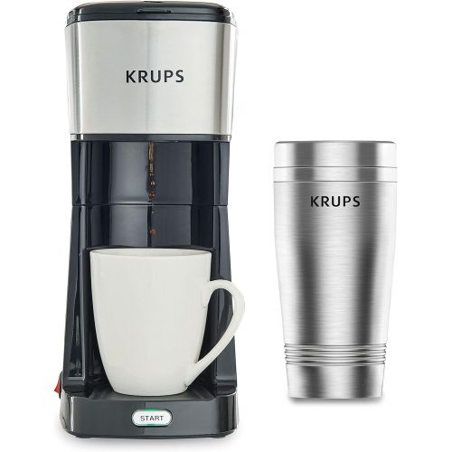  KRUPS Simply Brew to Go Single Serve Drip Coffee Maker with Travel Tumbler Included, 12 fluid ounces, Silver and Black