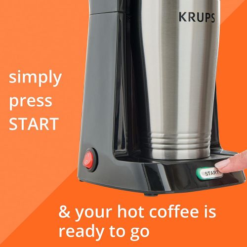  KRUPS Simply Brew to Go Single Serve Drip Coffee Maker with Travel Tumbler Included, 12 fluid ounces, Silver and Black