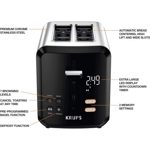  KRUPS KH320D50 My Memory Digital Stainless Steel Toaster, 7 Browning Level with personalized setting, Black