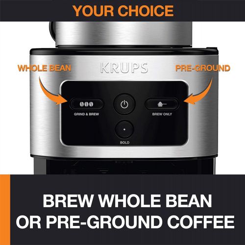  KRUPS KM550D50 Personal Cafe Grind Drip Maker Coffee Grinder, 4 cups, Silver