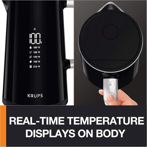  [아마존베스트]KRUPS BW801852 Smart Temp Digital Kettle Full Stainless Interior and Safety Off, 1.7-Liter, Black