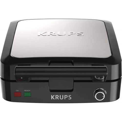  KRUPS Belgian Waffle Maker, Waffle Maker with Removable Plates, 4 Slices, Silver/Black