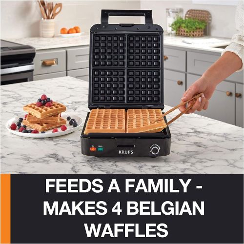  [아마존베스트]KRUPS Belgian Waffle Maker, Waffle Maker with Removable Plates, 4 Slices, Black and Silver