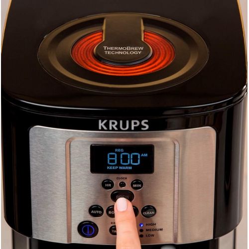  KRUPS EC314050 Programmable Digital Coffee Maker Machine with Stainless Steel Body and LED Control Panel,12-Cups, Silver