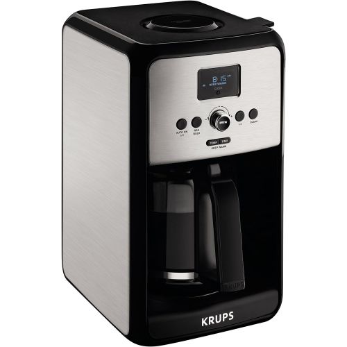  KRUPS EC314050 Programmable Digital Coffee Maker Machine with Stainless Steel Body and LED Control Panel,12-Cups, Silver