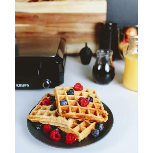  KRUPS Belgian Waffle Maker, Waffle Maker with Removable Plates, 4 Slices, Black and Silver