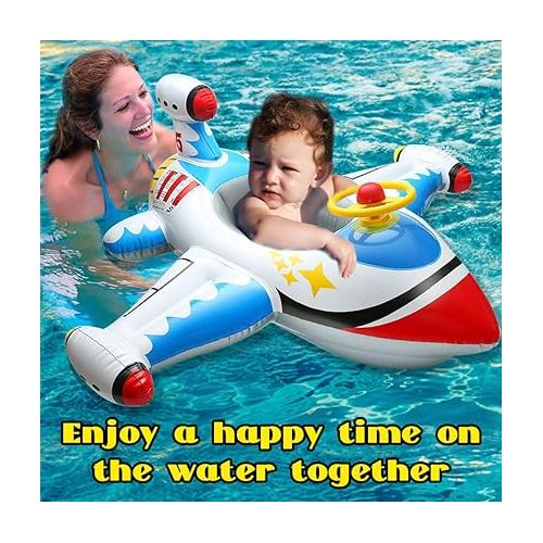  Inflatable Baby Pool Float for Age 1-4, Kids Swimming Pool Floaties Swim Ring with Safe Seat & Steering Wheel & Horn for Infant Toddlers, Summer Fun Ride-on Raft Pool Baby Beach Supplies Boys Girls