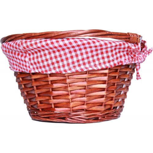  KRZIL Oypeip Wicker Basket Gift Baskets Empty Round Willow Woven Picnic Basket Easter Candy Basket Storage Basket Wine Basket with Handle Egg Gathering Wedding Basket (Auburen)