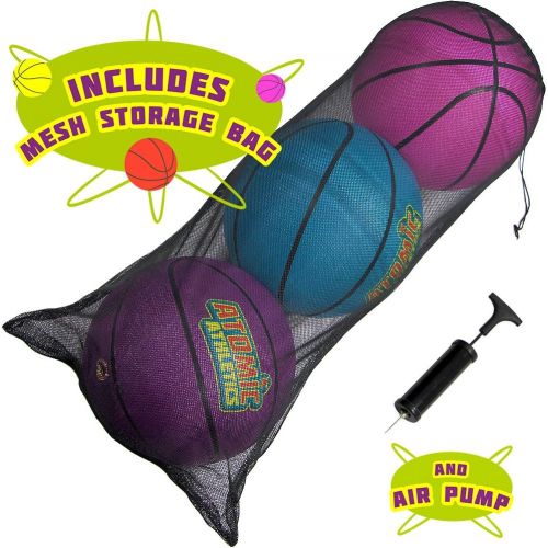  Atomic Athletics 6 Pack of Neon Rubber Playground Basketballs - Youth Size 5, 8.5 Balls with Air Pump and Mesh Storage Bag by K-Roo Sports