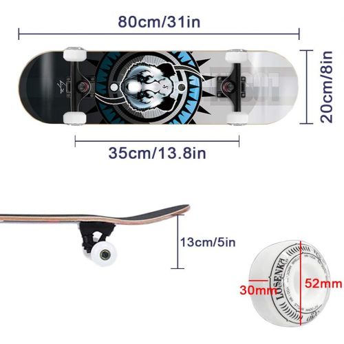  KST Beginners Skateboard Complete, 80cm 7 Layer Canadian Maple Double Kick Concave Deck, Skateboard for Kids and Friends Gift