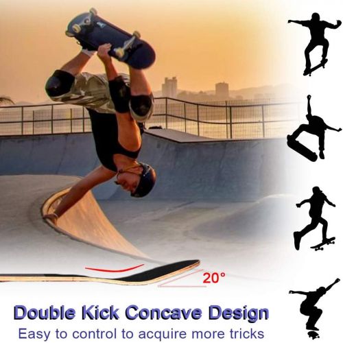  KST Beginners Skateboard Complete, 80cm 7 Layer Canadian Maple Double Kick Concave Deck, Skateboard for Kids and Friends Gift