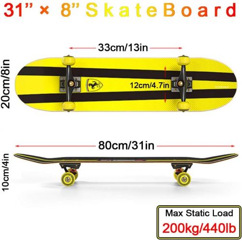  KST 31 Maple Complete Skateboards - Max Static Support 440lbs Standard Skateboards, Double Kick Concave Deck Skating Skateboard for Adults Beginners Starter Teens Kids Boys Girls Teena