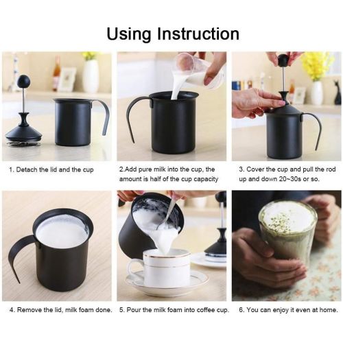  [아마존베스트]KSTE Stainless Steel Manual Double Mesh Milk Frother Foam Machine Coffee Decoration Tool (400ml)