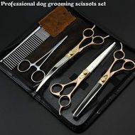 KT 7.0-inch 440C Rose Gold Baking Lacquer 3 Pairs of pet Scissors, Straight Shear, Curved Shears Set for Dog