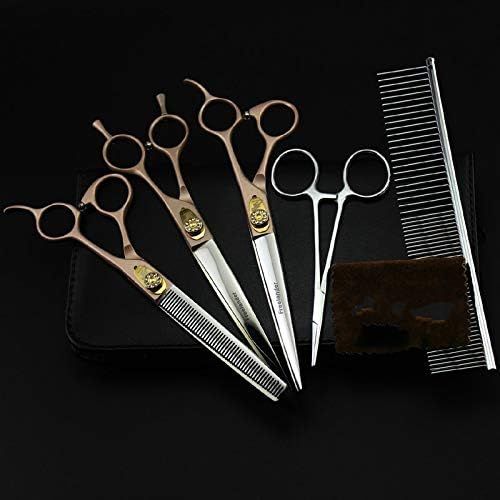  KT 7.0-inch 440C Rose Gold Baking Lacquer 3 Pairs of pet Scissors, Straight Shear, Curved Shears Set for Dog