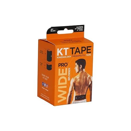  KT Tape Pro Wide, Precut Strip(10 Each), Black, 10 Inch (Pack of 10)